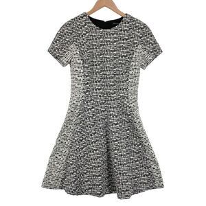 Banana Republic Size 10 A-Line Mini Dress Black White Ponte Abstract Polka Dot